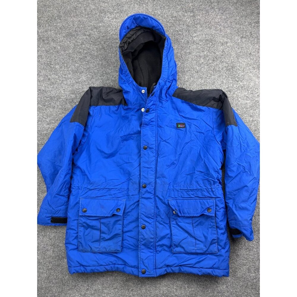 Vintage REI Ski Jacket Youth XL Blue Fleece Lined Hooded Mountain Parka